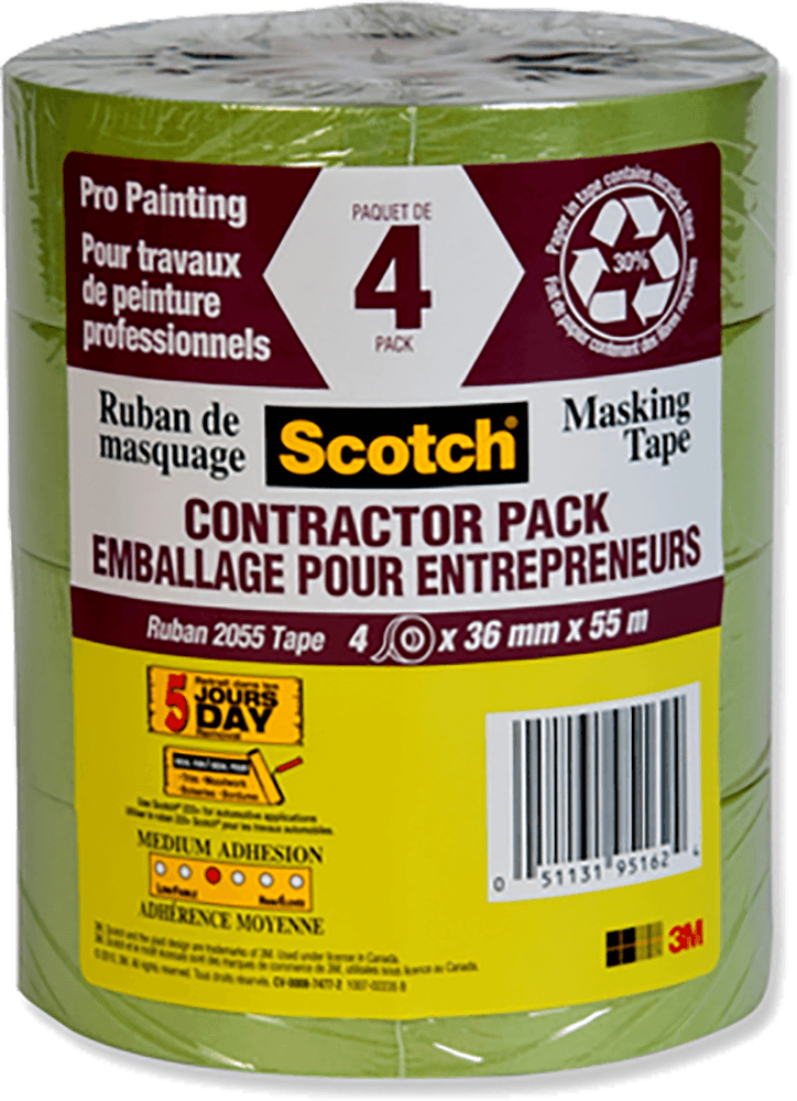 3M 4 Pack 1 1/2" Green 2055 Masking Tape